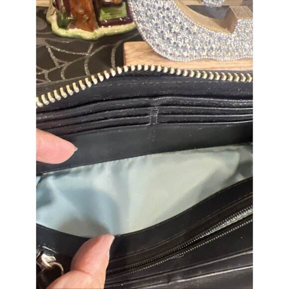 Coach Wallet Zoe Double Buckles Black Jacquard Leather Accordion Zip - Picture 11 of 13